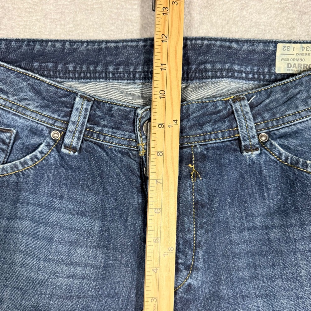 Diesel Darron Regular Slim Tapered Jeans Mens 34x31 Blue Wash ORM80 Button Fly - Picture 13 of 16